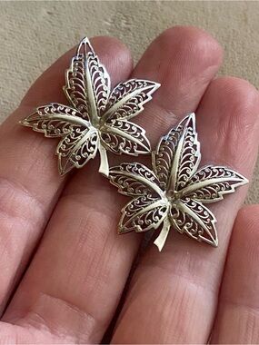 Vintage Alice Caviness Sterling Silver Maple Leaf Earrings 925
